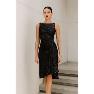 David Szeto Sleeveless Midi Length Printed Silk Dress Made in France 2008